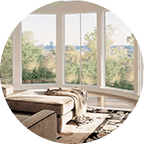 Big white bow shaped windows in home in Grand Rapids Michigan