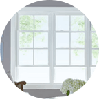 White double-hung windows open from the bottom 