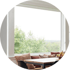 Big picture windows without window grill in West Michigan area home
