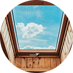 Big, hinging wood style skylight window