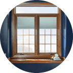 Light brown wood windows in Michigan house